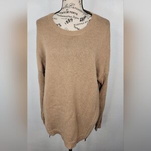 Bcbgmaxazria Tunic Sweater Top Large Side Zipper Long Sleeve Tan